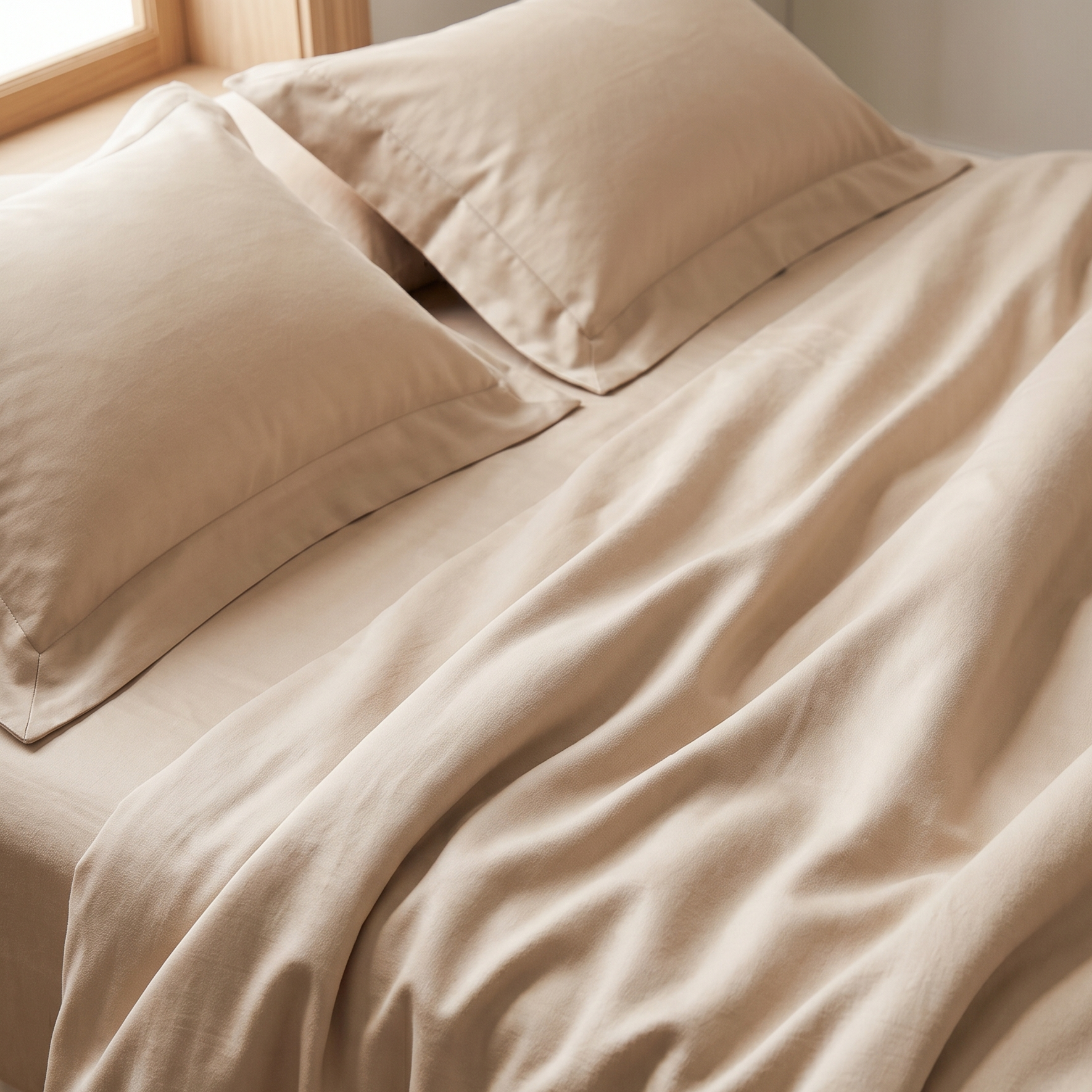 Folded pure cotton bed sheets close up