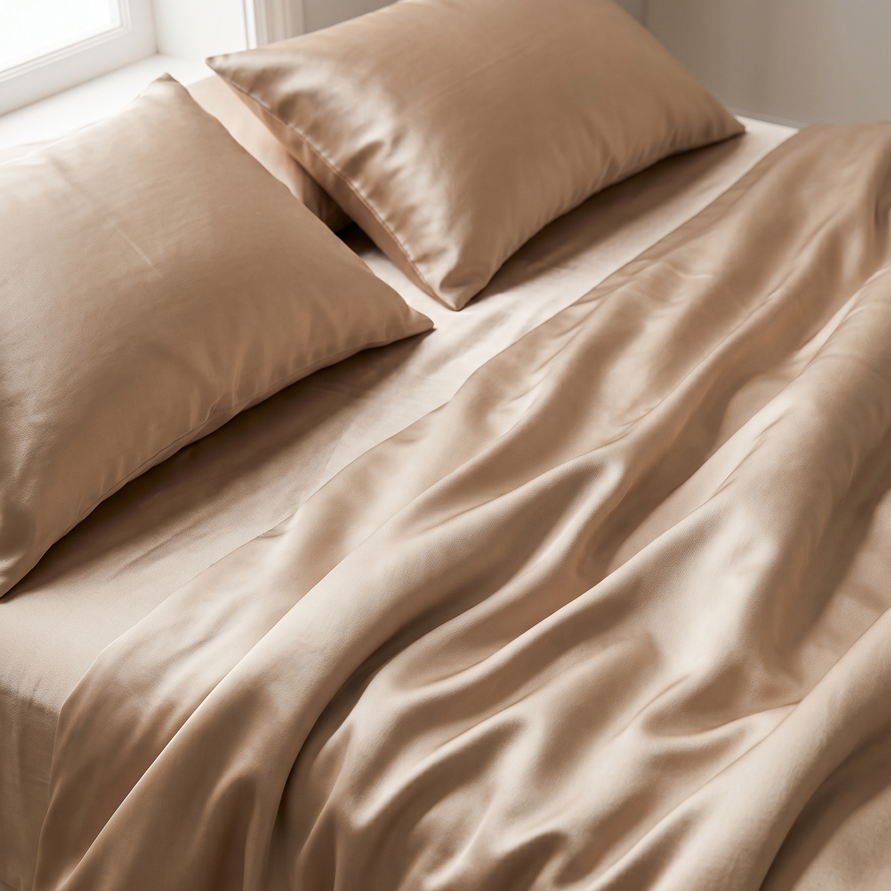 Luxurious silk bed sheets with soft sheen