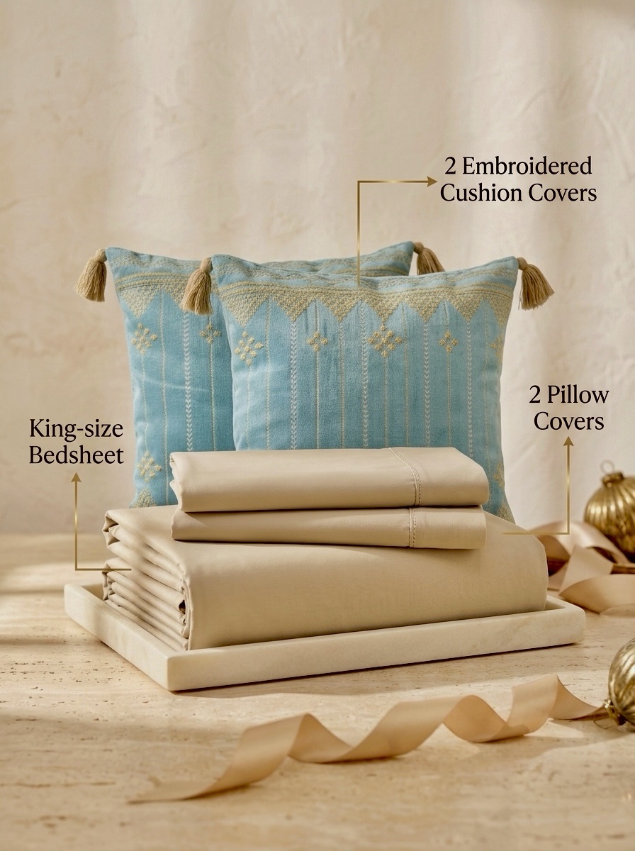 Bedsheet Set + 2 Embroidered Cushion Covers