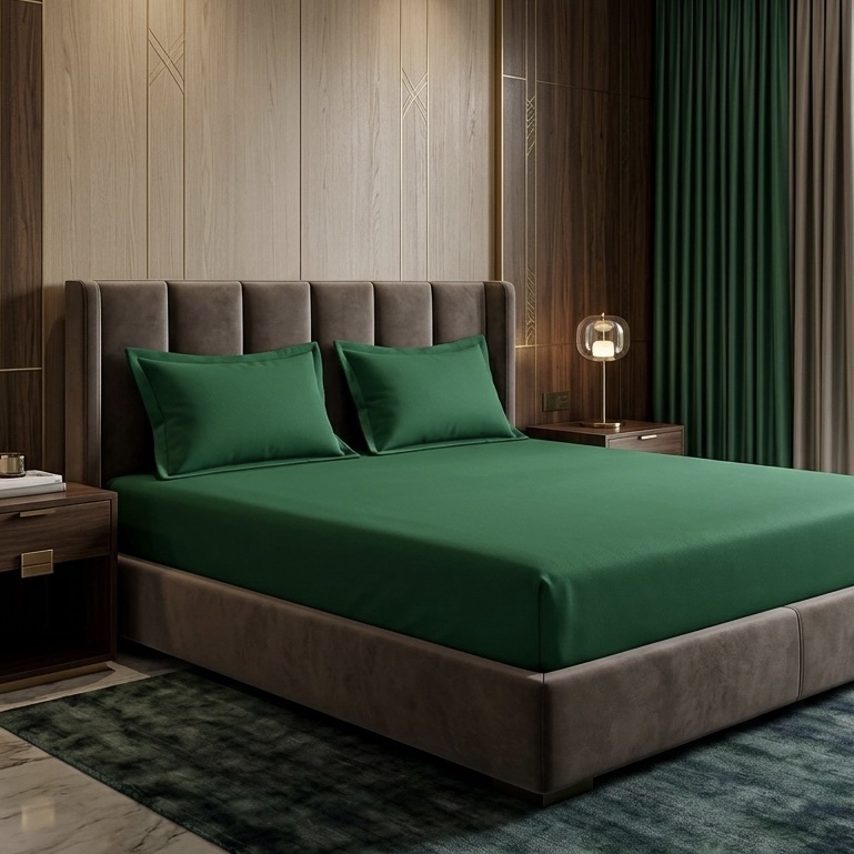 Emerald green Bed Sheet | 108” x 108” | 400 TC | Premium cotton - Image 2