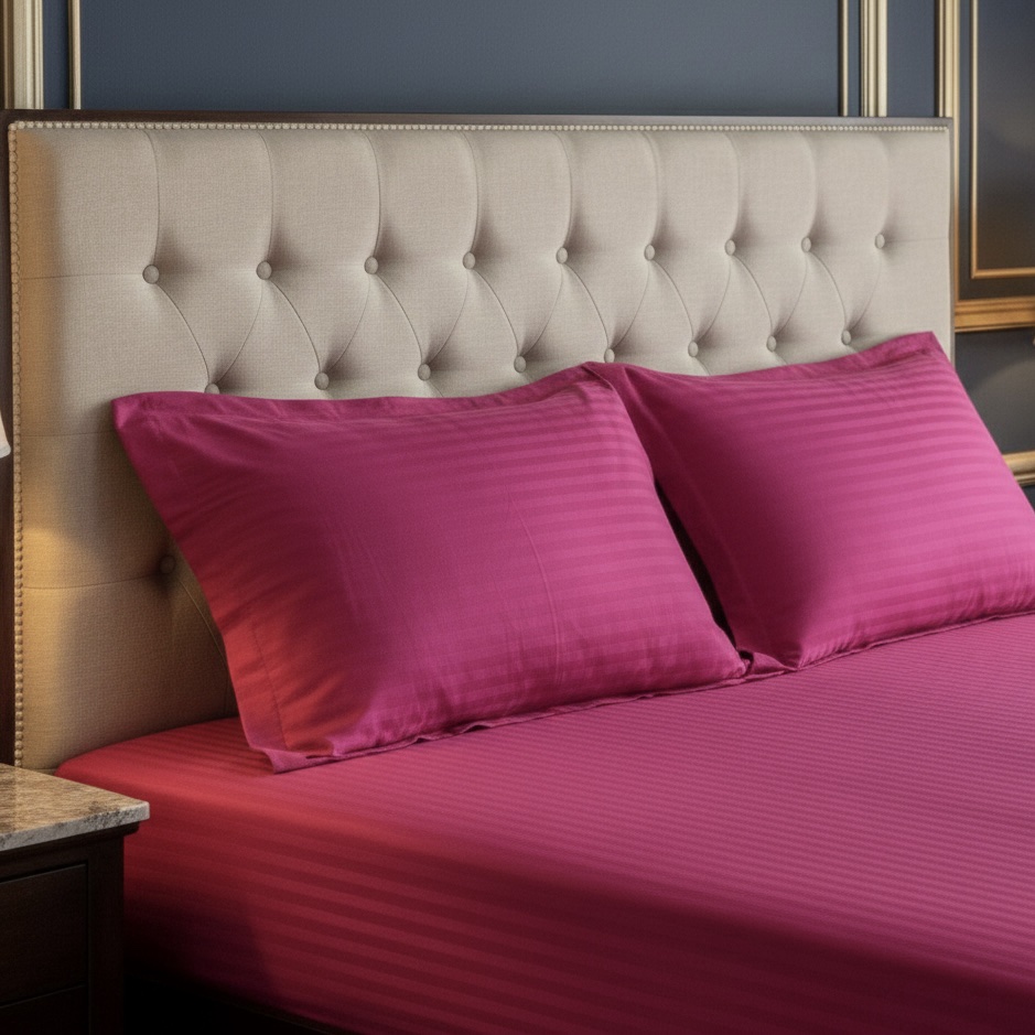 Viva Magenta pink Striped bed sheet | 250 TC - Image 2