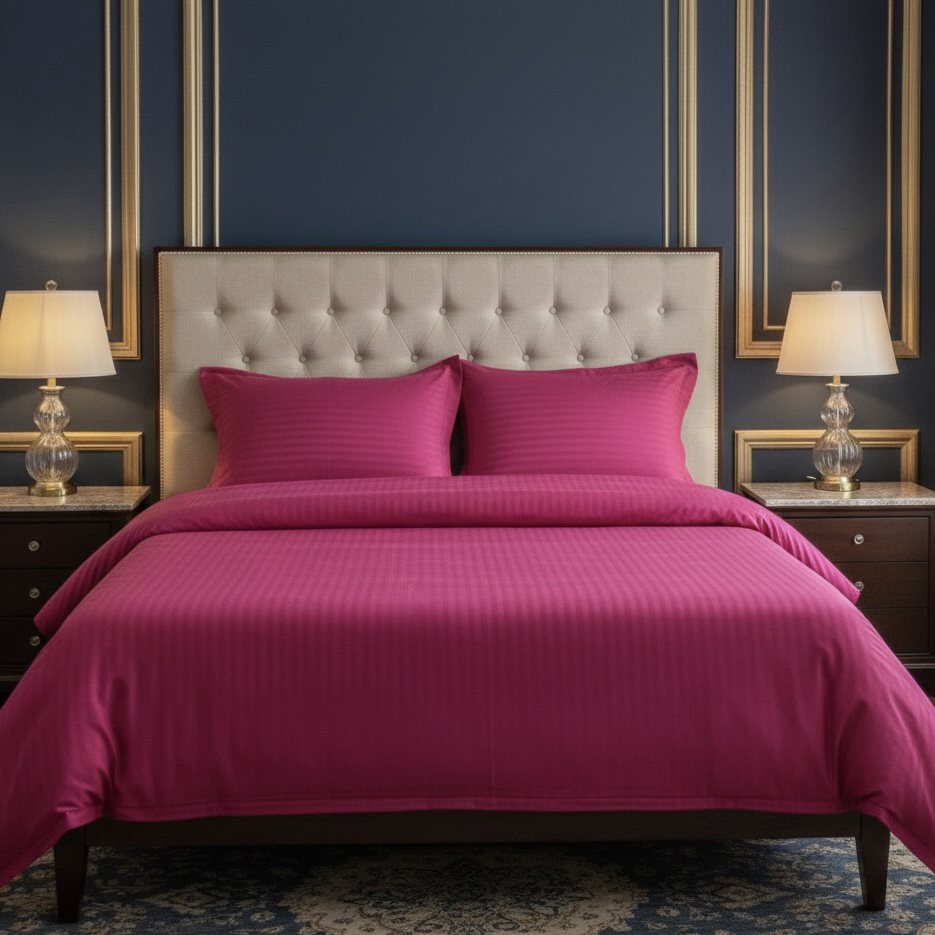 Viva Magenta pink Striped bed sheet | 250 TC - Image 5