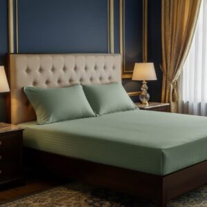Moss Gray Striped bed sheet | 250 TC