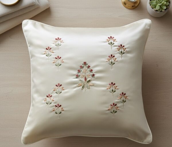 Ivory Embroidered Cushion cover | 16” x 16” - Image 4