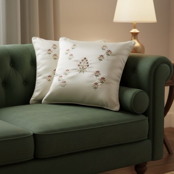 Ivory Embroidered Cushion cover | 16” x 16” - Image 3