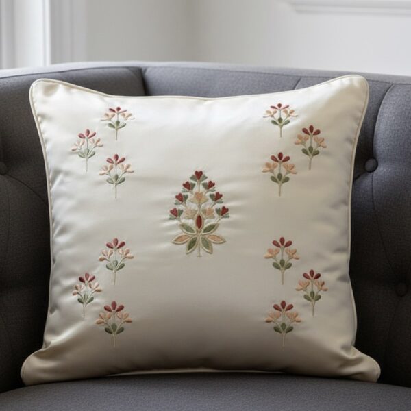 Ivory Embroidered Cushion cover | 16” x 16”