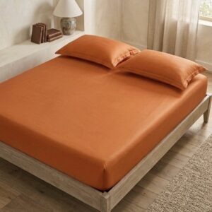 Orange Solid 100% Cotton Bedding Set | King Size 108x108 | 400TC with 2 Pillow Covers