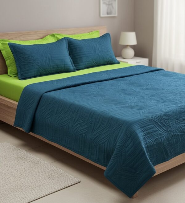 Teal Quilted Bedspread set | 90” x 95”