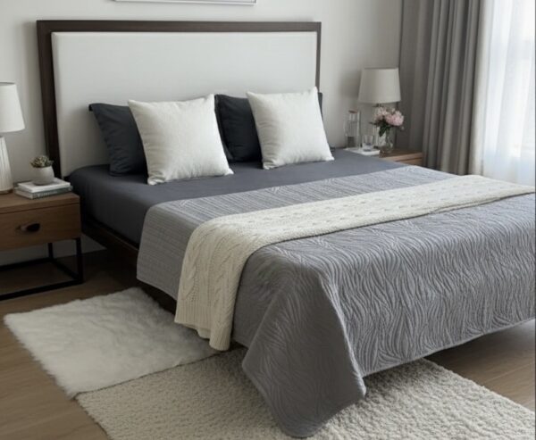 Grey Quilted Bedspread set | 90” x 95” - Image 5
