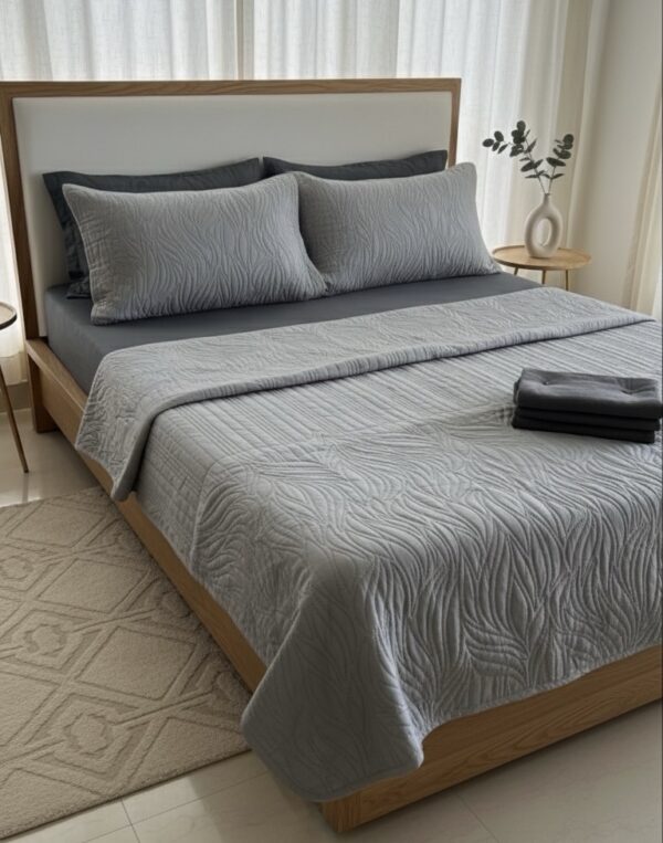 Grey Quilted Bedspread set | 90” x 95” - Image 3