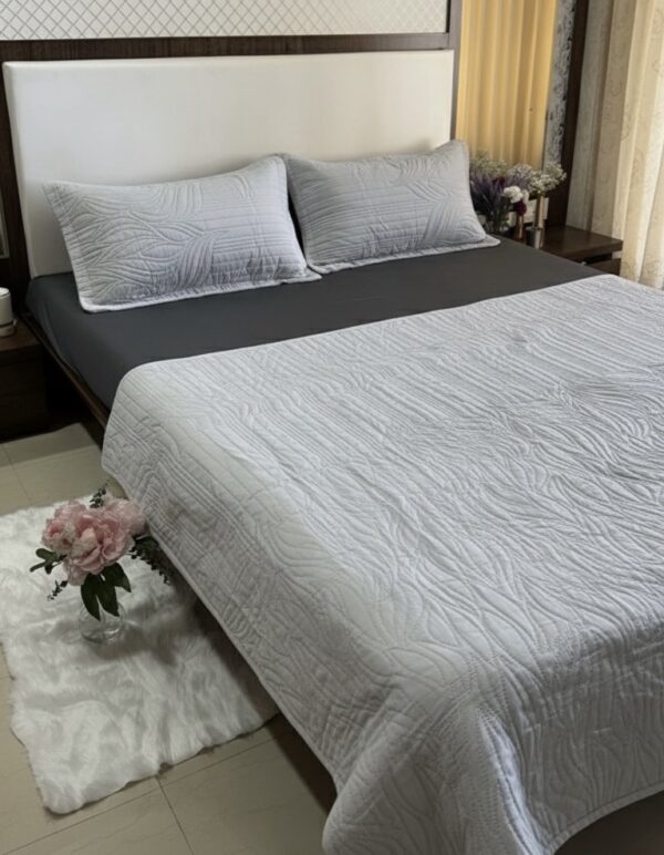 Grey Quilted Bedspread set | 90” x 95” - Image 4