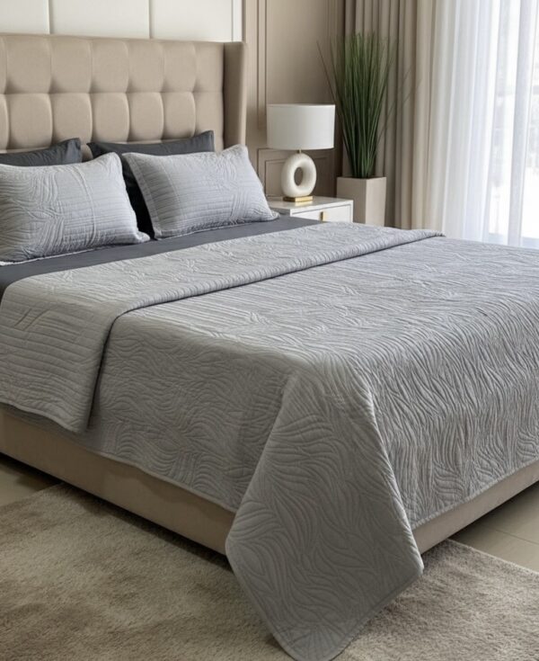 Grey Quilted Bedspread set | 90” x 95”
