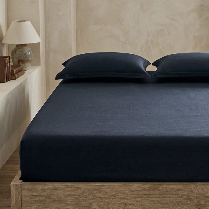 Estate Blue Solid 100% Cotton Bedding Set | 400TC with 2 Pillow Covers - Image 7