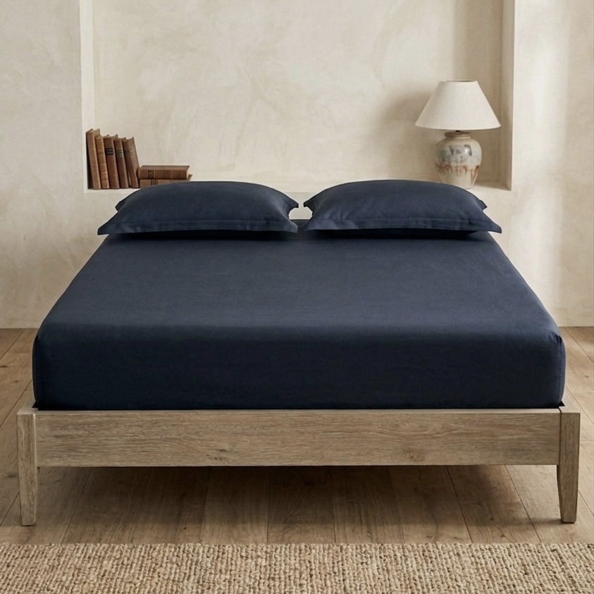 Estate Blue Solid 100% Cotton Bedding Set | 400TC with 2 Pillow Covers - Image 6