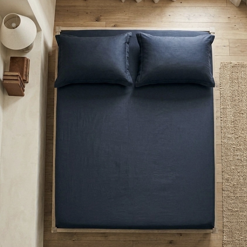 Estate Blue Solid 100% Cotton Bedding Set | 400TC with 2 Pillow Covers - Image 5