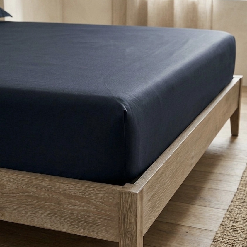 Estate Blue Solid 100% Cotton Bedding Set | 400TC with 2 Pillow Covers - Image 4