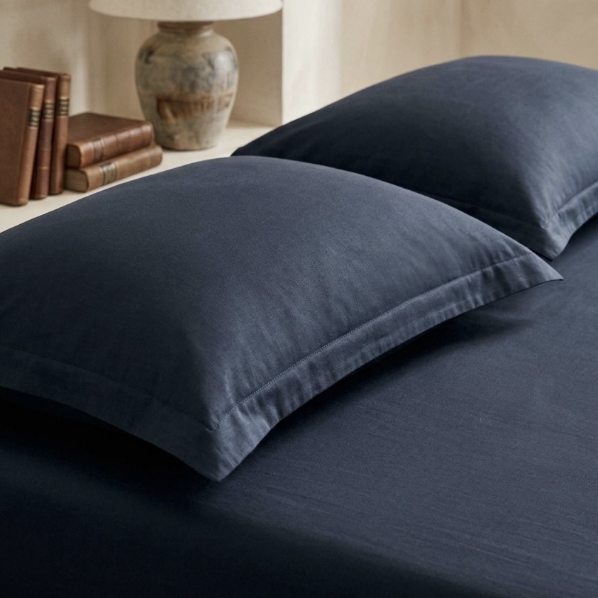 Estate Blue Solid 100% Cotton Bedding Set | 400TC with 2 Pillow Covers - Image 3