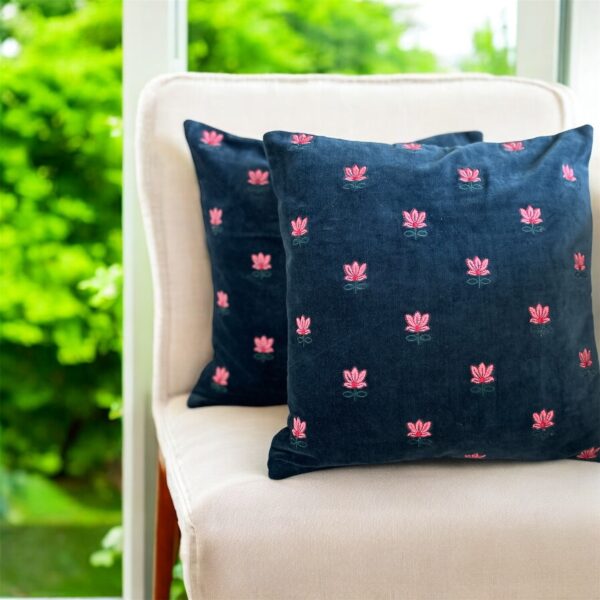 Lotus Cushion Cover in Blue - Image 2