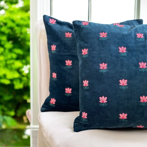 Lotus Cushion Cover in Blue - Image 3