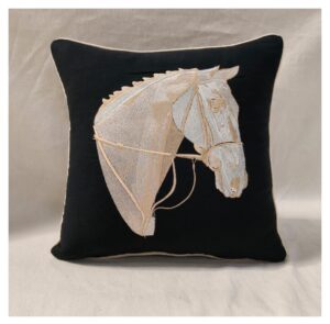 Black Horse Cushion Cover with White Piping | 16” x 16”