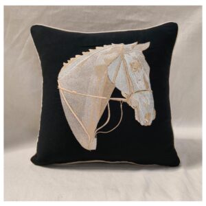 Black Horse Cushion Cover with White Piping | 16” x 16”