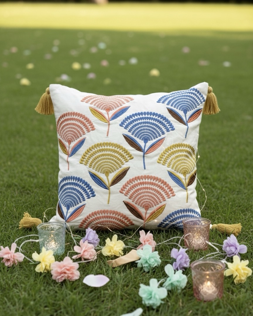 Embroidered floral cushion cover | 16” x 16” - Image 2