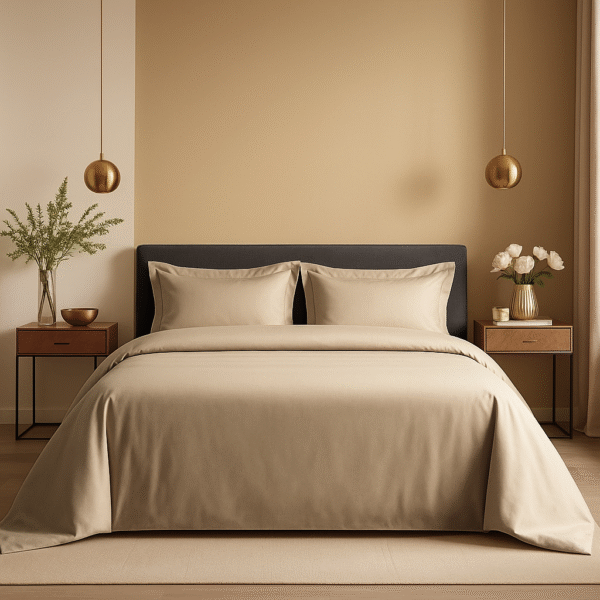 Cream Biscuit Solid 100% Cotton Bedding Set | King Size 108x108 | 400TC with 2 Pillow Covers - Image 4
