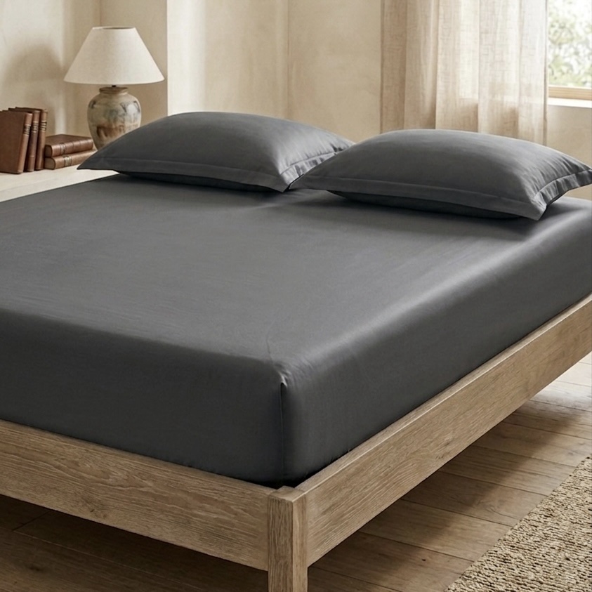 Grey Solid 100% Cotton Bedding Set | King Size 108x108 | 400TC with 2 Pillow Covers - Image 4