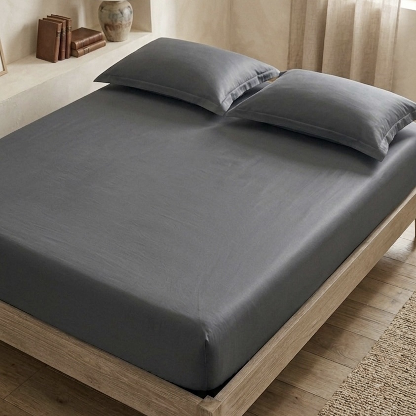 Grey Solid 100% Cotton Bedding Set | King Size 108x108 | 400TC with 2 Pillow Covers - Image 3