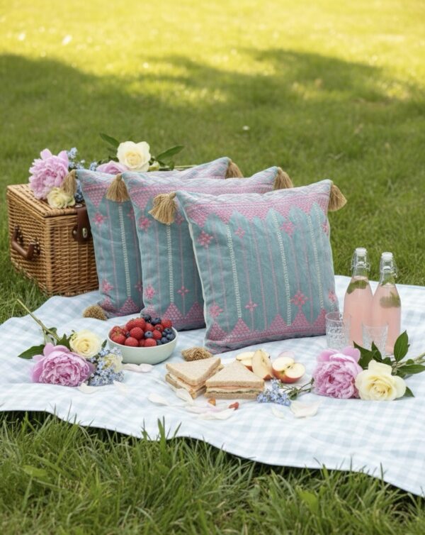 Blue Striped 6 pcs Luxury Complete Bedding Set | Bedsheet, Comforter and Cushion Cover - Image 5