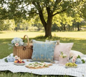 Azure Golden Bloom 16" x 16" Embroidered Cushion Cover