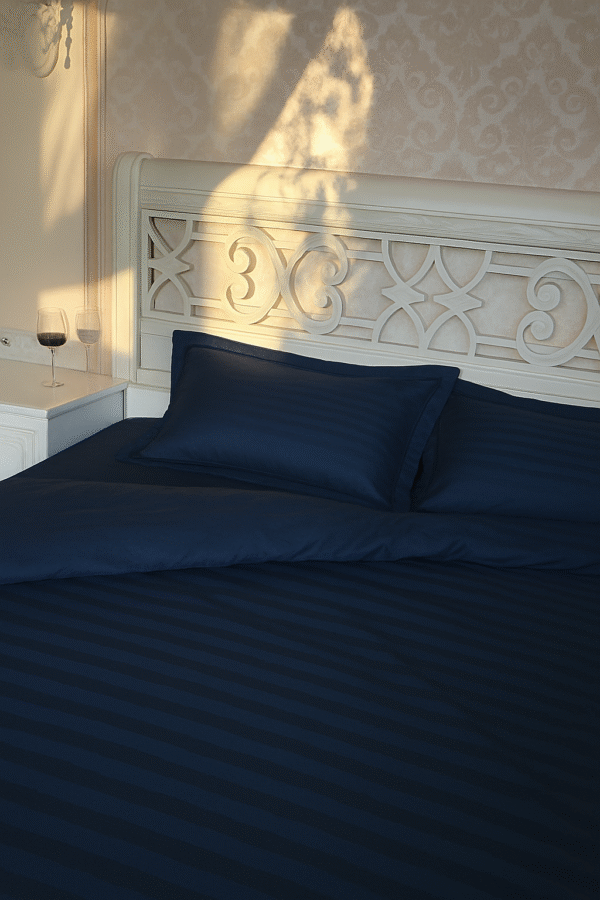 Dark blue striped 100% Cotton Bedding Set | King Size 108x108 | 600 TC with 2 Pillow Covers - Image 4