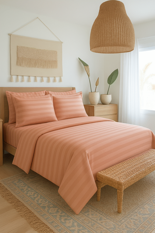 Peach striped 100% Cotton Bedding Set | King Size 108x108 | 600 TC with 2 Pillow Covers - Image 8