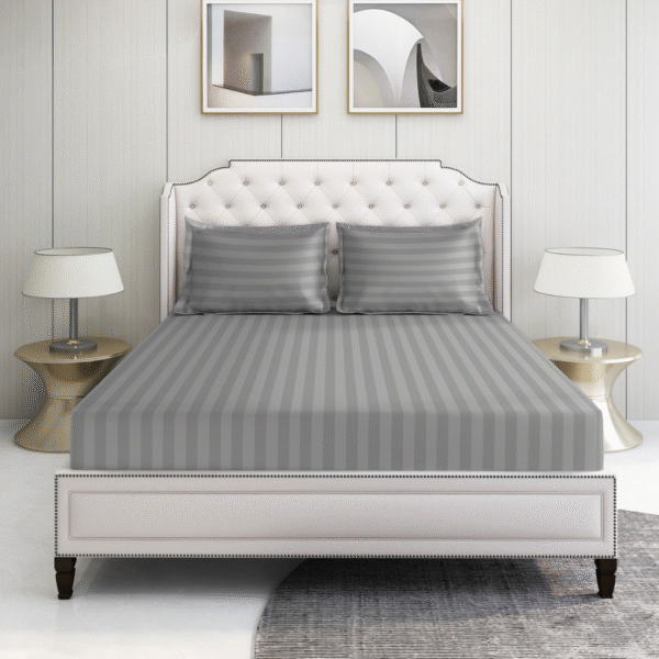 Light grey striped 100% Cotton Bedding Set | King Size 108x108 | 600 TC with 2 Pillow Covers - Image 4