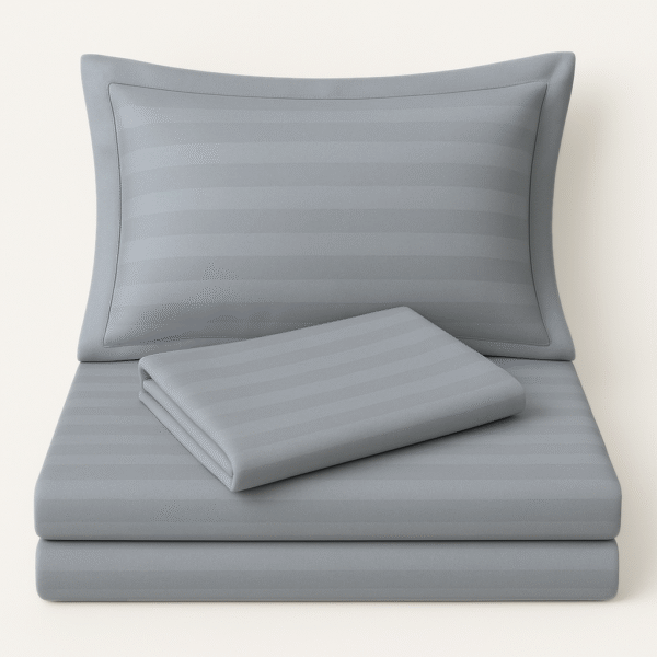Light grey striped 100% Cotton Bedding Set | King Size 108x108 | 600 TC with 2 Pillow Covers - Image 3