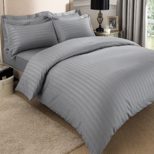 Light grey striped 100% Cotton Bedding Set | King Size 108x108 | 600 TC with 2 Pillow Covers