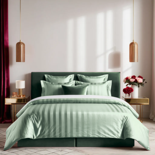 Sage green striped bedding set