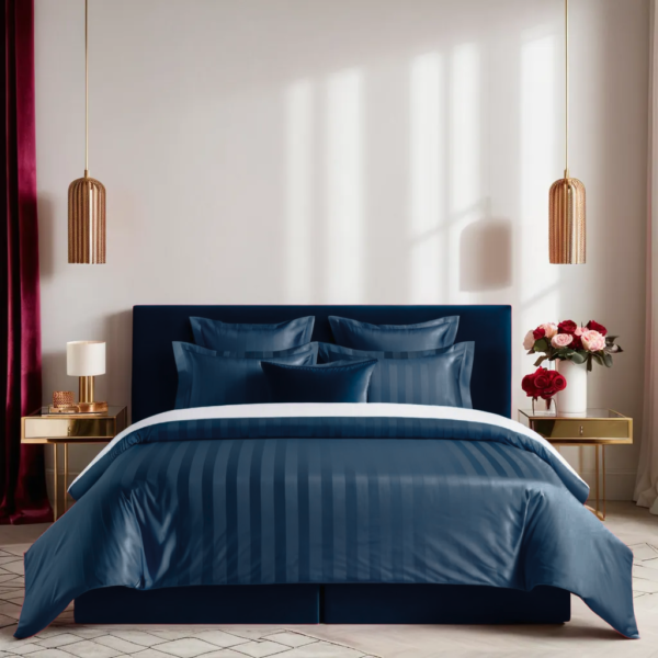 Dark blue striped bedding set