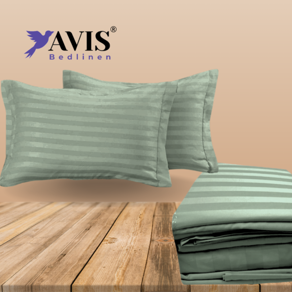 Sage green striped bedding set - Image 2