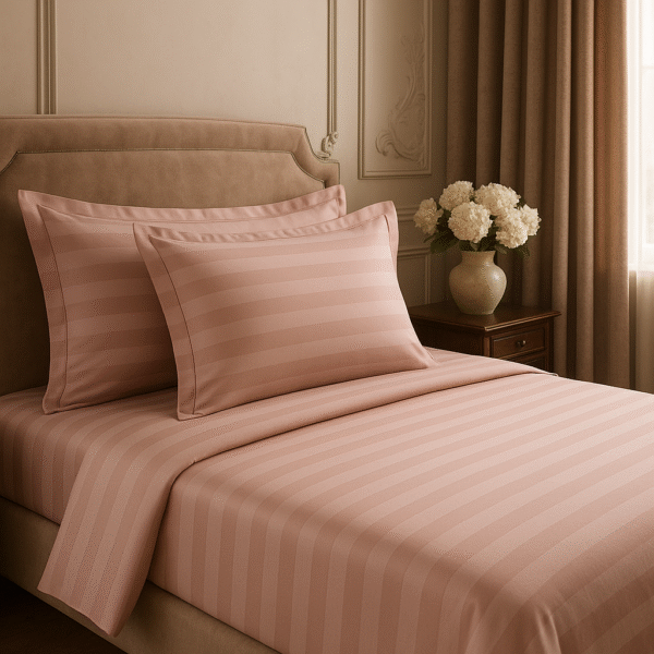 Peach striped 100% Cotton Bedding Set | King Size 108x108 | 600 TC with 2 Pillow Covers - Image 5