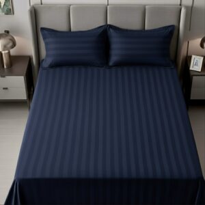 Dark blue striped 100% Cotton Bedding Set | King Size 108x108 | 600 TC with 2 Pillow Covers