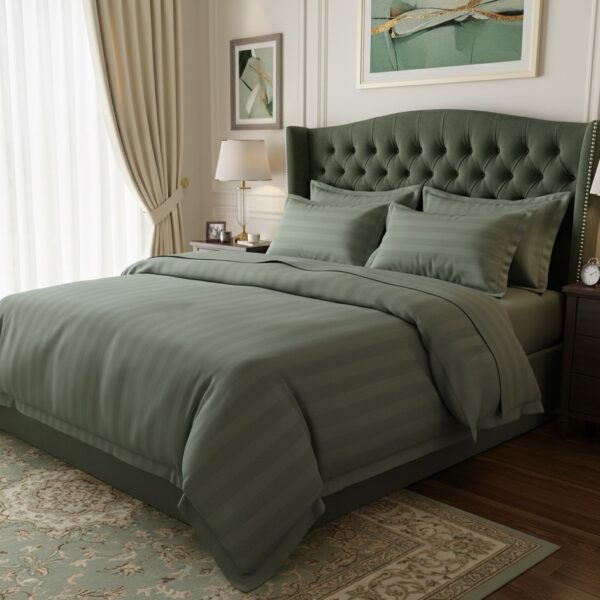 Sage green striped 100% Cotton Bedding Set | King Size 108x108 | 600 TC | Flat sheet with 2 Pillow Covers - Image 8