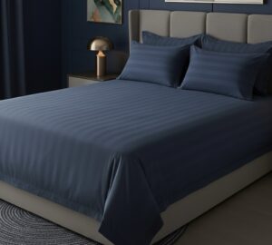 Dark blue striped 100% Cotton Bedding Set | King Size 108x108 | 600 TC with 2 Pillow Covers