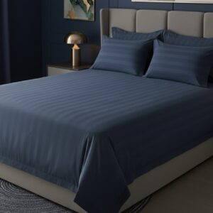 Dark blue striped 100% Cotton Bedding Set | King Size 108x108 | 600 TC with 2 Pillow Covers