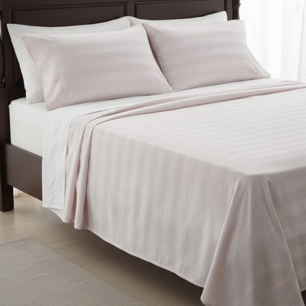 Light pink striped 100% Cotton Bedding Set | King Size 108x108 | 400 TC with 2 Pillow Covers - Image 7