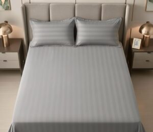 Light grey striped 100% Cotton Bedding Set | King Size 108x108 | 600 TC with 2 Pillow Covers