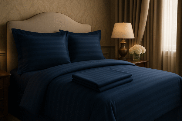 Dark blue striped 100% Cotton Bedding Set | King Size 108x108 | 600 TC with 2 Pillow Covers - Image 3