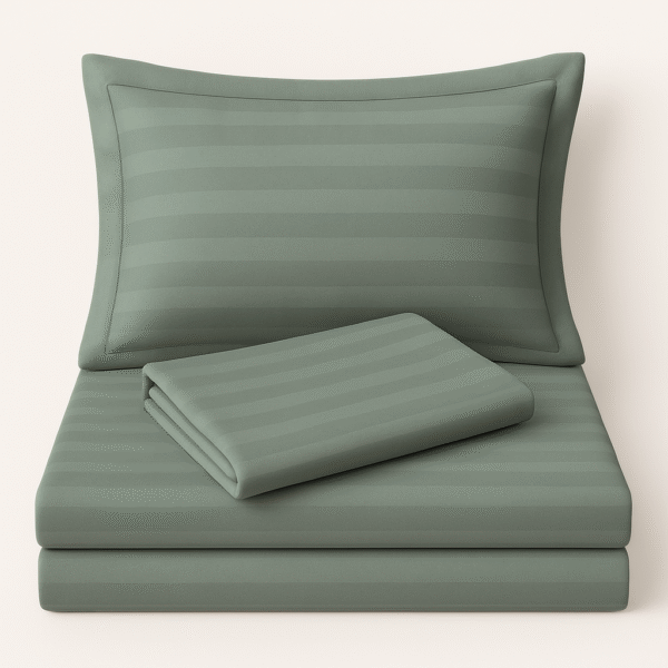 Sage green striped 100% Cotton Bedding Set | King Size 108x108 | 600 TC with 2 Pillow Covers