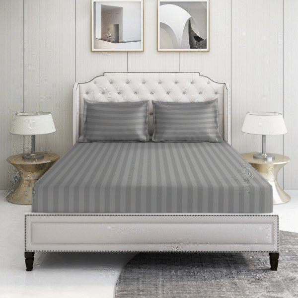 Light grey striped 100% Cotton Bedding Set | King Size 108x108 | 600 TC with 2 Pillow Covers - Image 4