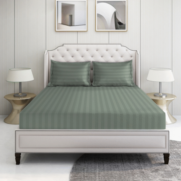 Sage green striped 100% Cotton Bedding Set | King Size 108x108 | 600 TC with 2 Pillow Covers - Image 4